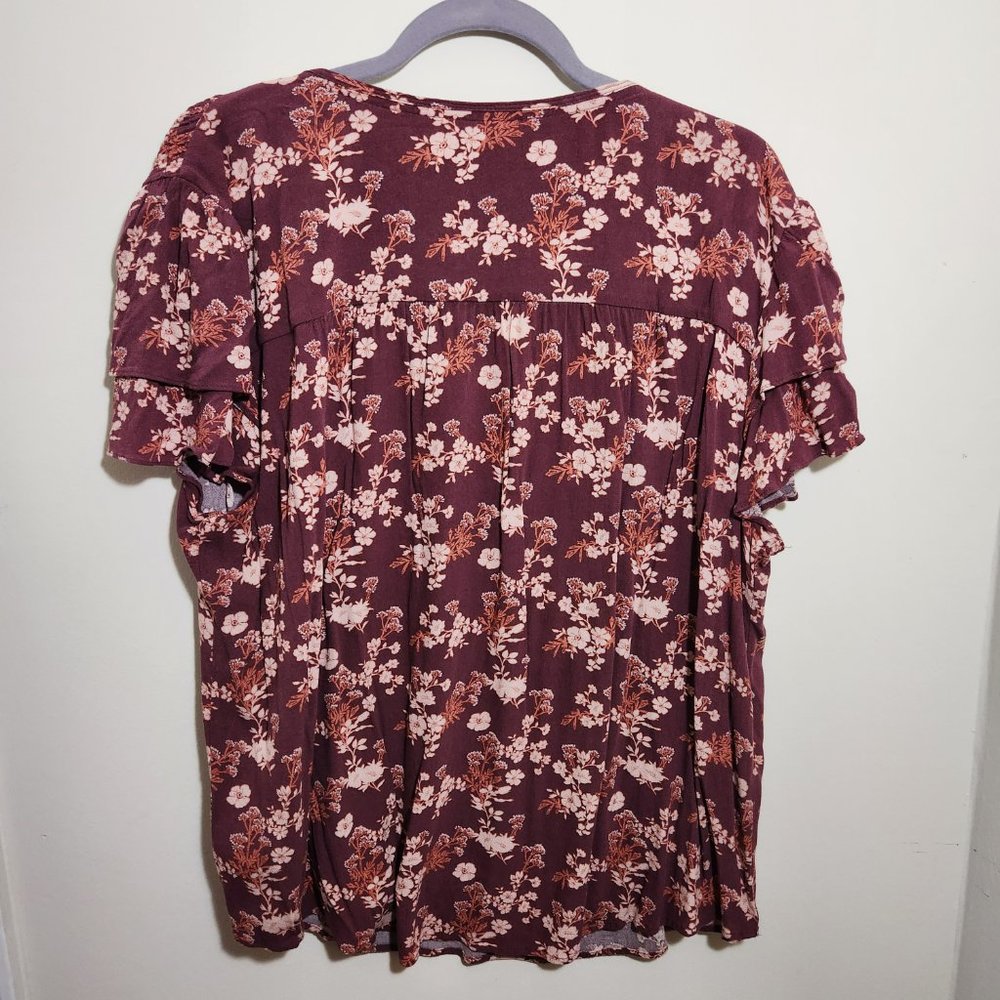 Knox Rose (Target) - Flutter Sleeve Floral Blouse - Burgundy - XXL - Picture 2 of 6